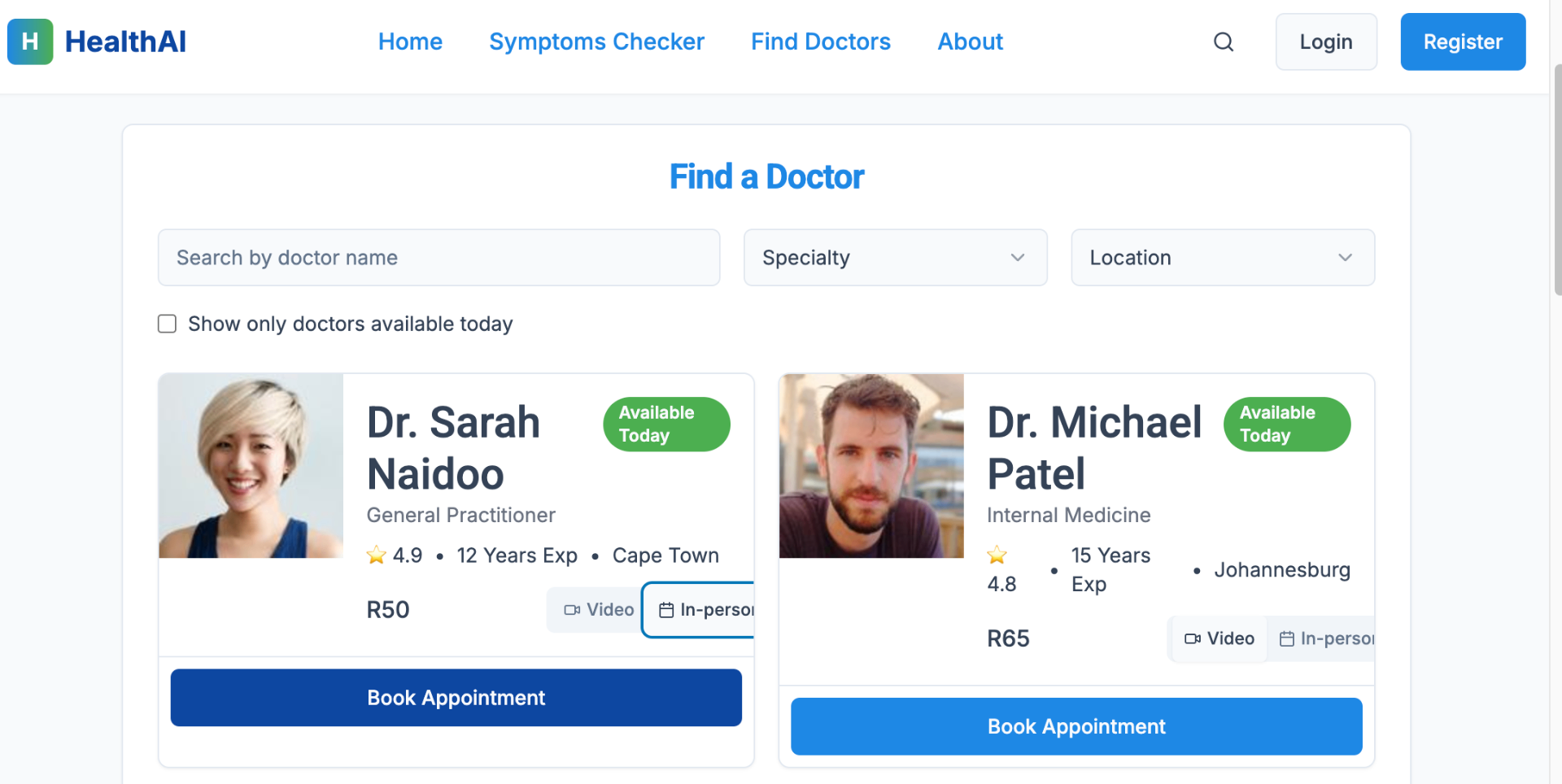Find Doctors functionality